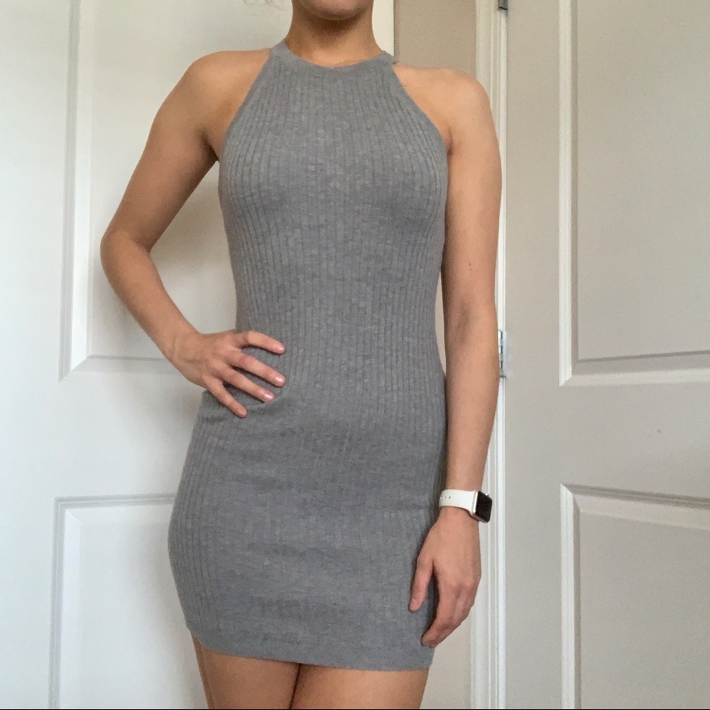 High Neck Ribbed Bodycon Dress